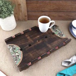 VarEesha Tribal Society Brown Mango Wood Rectangular Tray-image-9