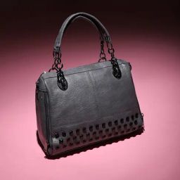 HauteSauce Grey Medium Leather Handheld Handbag-image-55