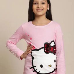 Kidsville Hello Kitty Printed Pink Tshirt For Girls-picture-13