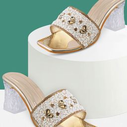 HUNYZA FOOTWEAR Women Embellished Block Heel Sandals-picture-25
