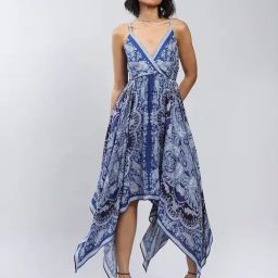 Label Ritu Kumar Blue Printed High-Low Dress-image-51