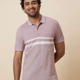Globus Dusty Pink Regular Fit Cotton Stripes Polo T-Shirt-image-47