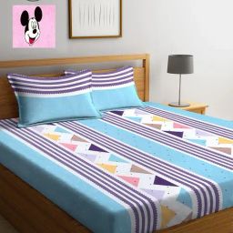Klotthe Printed Sky Blue 210 TC Cotton Blend King 2 Bed Sheets with 4 Pillow Covers-image-53