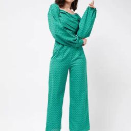 Magre Teal Printed Crop Top With Pants-image-78