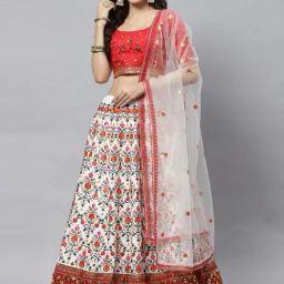 SHUBHKALA White & Red Silk Embroidered Lehenga and Choli Set With Dupatta-picture-11