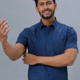 Ramraj Dark Blue Cotton Regular Fit Shirt-image-82