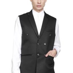 TAHVO Black Cotton Slim Fit Waistcoat-image-14