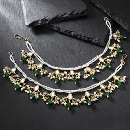 Peora Green & White Oval Ear Cuff Earrings-50