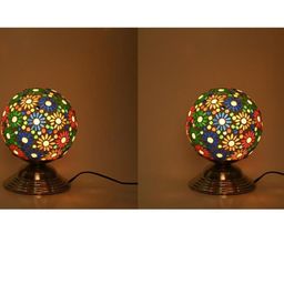 SOMIL Set Of 2 Multicoloured Printed Glass Spherical Shaped Table Lamp-image-98