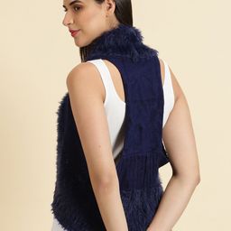 SHOWOFF Self Design Wool Sleeveless Open Front Shrug image 2