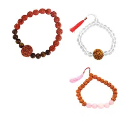Divine souvenirs Unisex Set Of 3 Rudraksha & Artificial Beaded Elasticated Bracelets-19