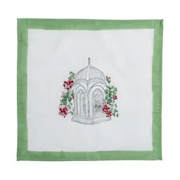 Baarno 6-Pcs Green & White Handblock Printed Pure Cotton Table Napkins-picture-6
