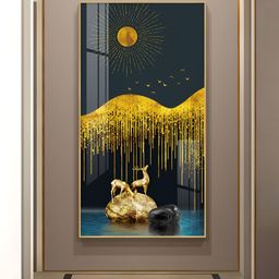 THE NEXT DECOR Golden Deer Essence Glass Finish Vertical Wall Art-image-22