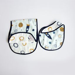 Yellow Doodle Child Of The Universe Printed Reversible Organic Cotton Muslin Bib & Burp Cloth Set - Blue-image-53