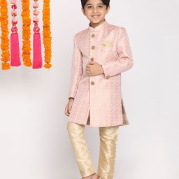 Vastramay Full Sleeves Self Design Sherwani And Pyjama - Pink Golden-image-63