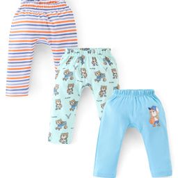 Babyhug Interlock Cotton Ankle Length Diaper Pants Stripes & Bear Print Pack of 3 - Blue & Green-image-94