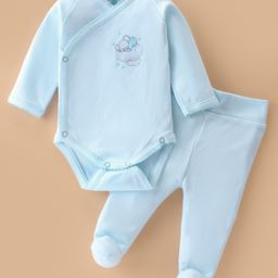 I Bears Cotton Knit Full Sleeves Bear Printed Oneise with Bootie Leggings - Blue-image-99