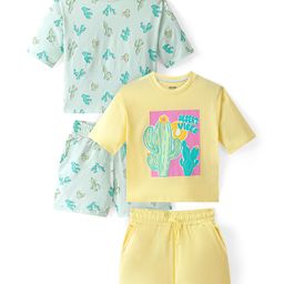Primo Gino 100% Cotton Half Sleeves  Night Suit With Cactus Print Pack Of 2 - Yellow & Mint-image-19