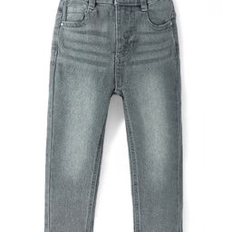 Babyhug Cotton Knit Full Length Denim Washed Jeans with Stretch Solid Colour - Charcoal Grey-image-45