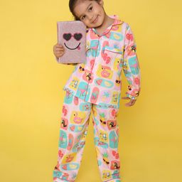 Knitting Doodles Pure Cotton Woven Full Sleeves Flamingo Printed  Night Suit - Pink-image-89