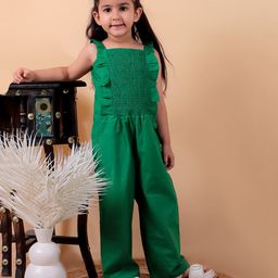 Junitos Pure Cotton Sleeveless Frill Detailed Smocked Jumpsuit - Green-image-48