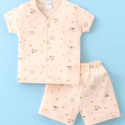 Tango Interlock Knit Half Sleeves Night Suit With Polar Animals & Snowman Print - Cream-image-42