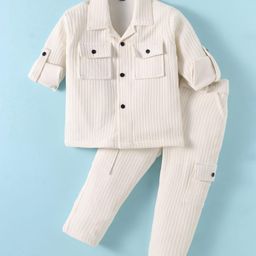 Robo Fry Woven Full Sleeves Solid Colour Shirt & Trouser Set - Beige-image-62