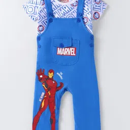 Babyhug Marvel Single Jersey Knit Half Sleeves T-Shirt & Dungaree with Text & Avenger Graphics - Blue-picture-45