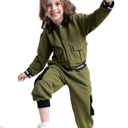 Ollington St. Knitted Full Sleeves Collared Jacket & Cargo Joggers Winter Wear Set - Olive & Black-22