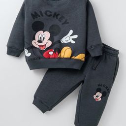 Doreme Fleece Knit Full Sleeves Winter Wear Set with Micky Mouse Print - Grey-picture-34