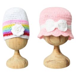 Funkrafts Woollen Pack Of 2 Floral & Bow Applique Detailed Beanie Caps - Pink & White-image-96