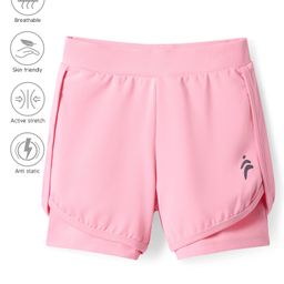 Pine Active Knit Knee Length Skin Friendly Active Stretch Solid Shorts with Tights - Pink-image-36
