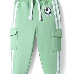 Babyhug Cotton Looper Knit Full Length Lounge Pants with Tape Detailing & Football Print - Light Green-image-132