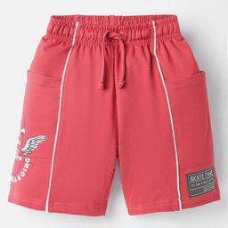 CUCU FUN Sinker Knit Above Knee Length Shorts with Skating Print & Patch - Red-image-13
