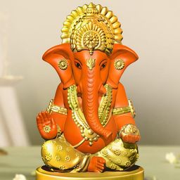 JD FRESH Ganesh Idol Divine Blessings for Home & Car Decor - Orange-77