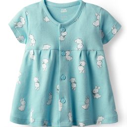 Pink Rabbit Single Jersey Knit Half Sleeves Frock With Bunny Print - Light Blue-image-35