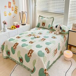 JC HOME Green & White Printed Cotton Double Super King Bed & Pillow Cover-image-69