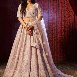 Fusionic Embroidered Sequinned Semi-Stitched Lehenga & Unstitched Blouse With Dupatta-image-69