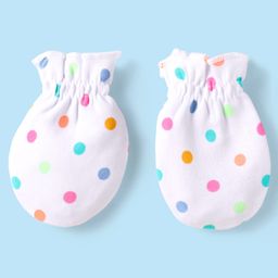 Babyhug Interlock Knit Cap Mittens & Booties With Polka Dot Print & Bow Applique - White image 4
