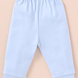 Zero Interlock Knit Full Sleeves Front Open Night Suit With Stripes & Bunny Print - Sky Blue image 5