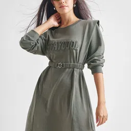 ESPYR By Tokyo Talkies Women Cuffed Sleeves Cotton Fit & Flare Dress-picture-28