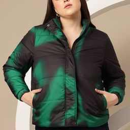 SztoriPlus Size Tie and Dye Colourblocked Padded Jacket-image-1