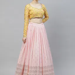 SHUBHKALA Pink & Yellow Printed Semi-Stitched Lehenga & Unstitched Blouse With Dupatta-picture-58