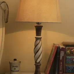 Homesake Antique Wood & White Twister Table Lamp with Khadi Drum Shade (Bulb Included) - Set of 1-28