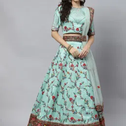 SHUBHKALA Sea Green Silk Embroidered Lehenga and Choli Set With Dupatta-image-71