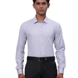 Park Avenue Blue Slim Fit Striped Shirt-image-78
