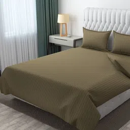 MOGNE FAB Olive Green & Grey Striped 210 TC King Bedsheet Set 2.28 m x 2.54 m-image-99