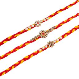 Anouk Set of 3 Kundan Studded Thread Rakhi with Roli Chawal Chandan & Mishri image 5