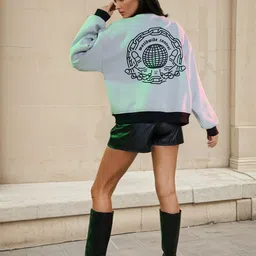 Stylecast X Hersheinbox Typography Printed Stand Collar Bomber Jacket image 2