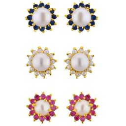 Sri Jagdamba Pearls Elegance Multi Stud Earrings - Set of 3-image-1